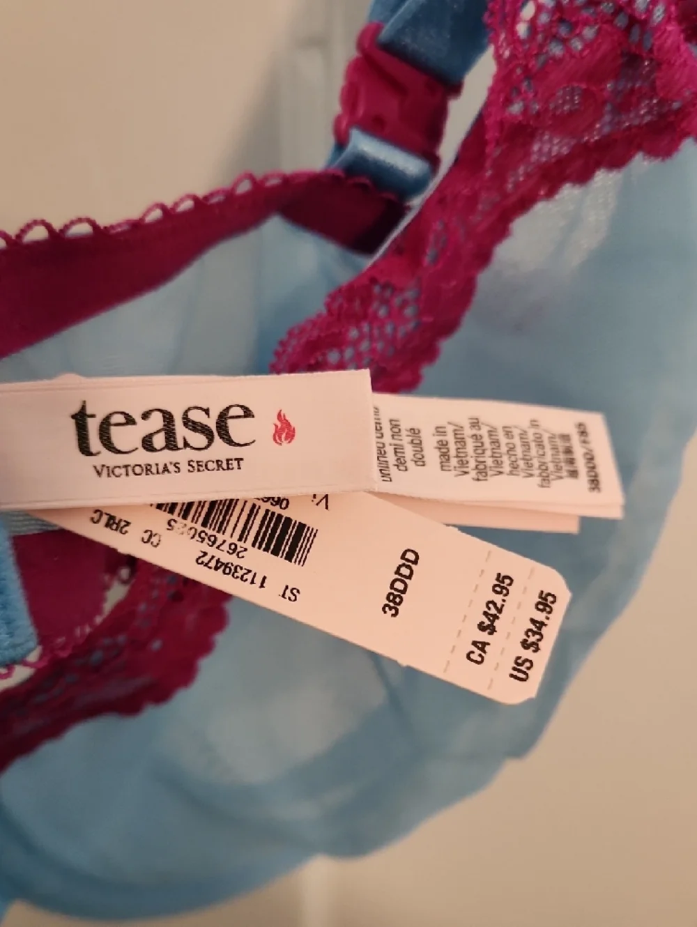 Victoria's Secret Light Blue Bra with Magenta Lace Trim - Picture 2 of 6